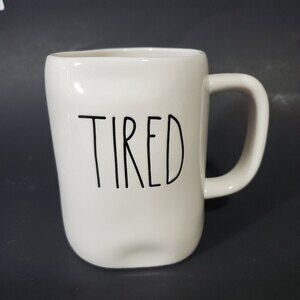 Rae Dunn TIRED Coffee Mug Cup Ceramic white Drinkware Tea mug